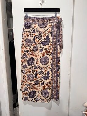 Floral Print Wrap Skirt in Cream, Purple & Rust